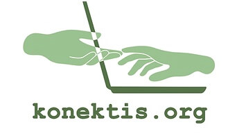 Konnektis logo of two hands and a lap top